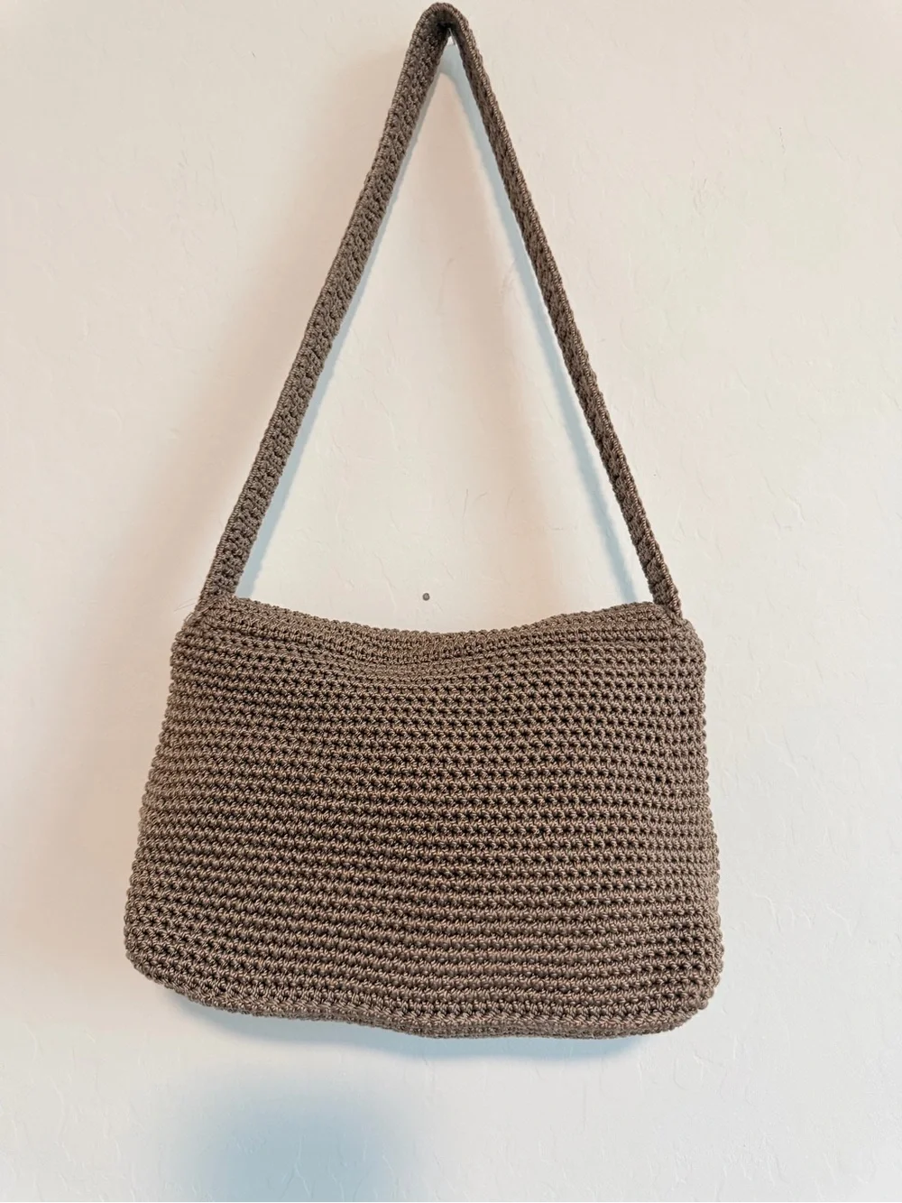 The Sak Brown Crochet Shoulder Bag with Fold-Over Flap